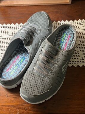 Skechers Women’s Olive Gray Slip-On Memory Foam Sneakers